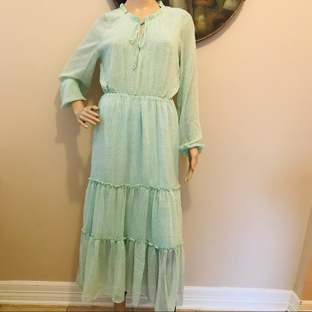 🎉HP🎉🥳NWT Koko + Mason Mint Green Tiered Ruffle Midi Dress - Size Medium